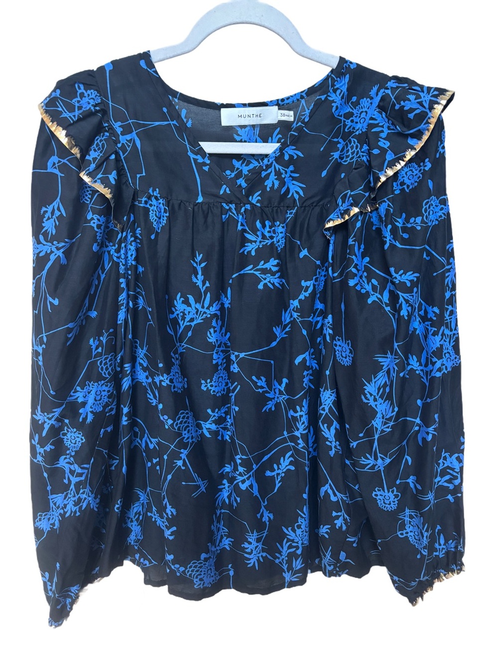 MUNTHE Numina Gloral Ruffle Blouse w Metallic Trim EU38, US 6